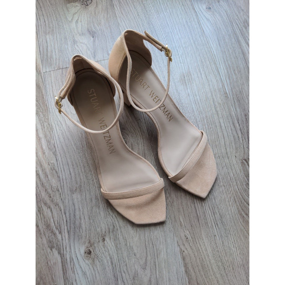 Stuart Weitzman Amelina Nearlynude Suede Heel Sandals Adobe Nude - Picture 10 of 16